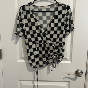 Black and White Checkered See Through / Shear Top with Ties